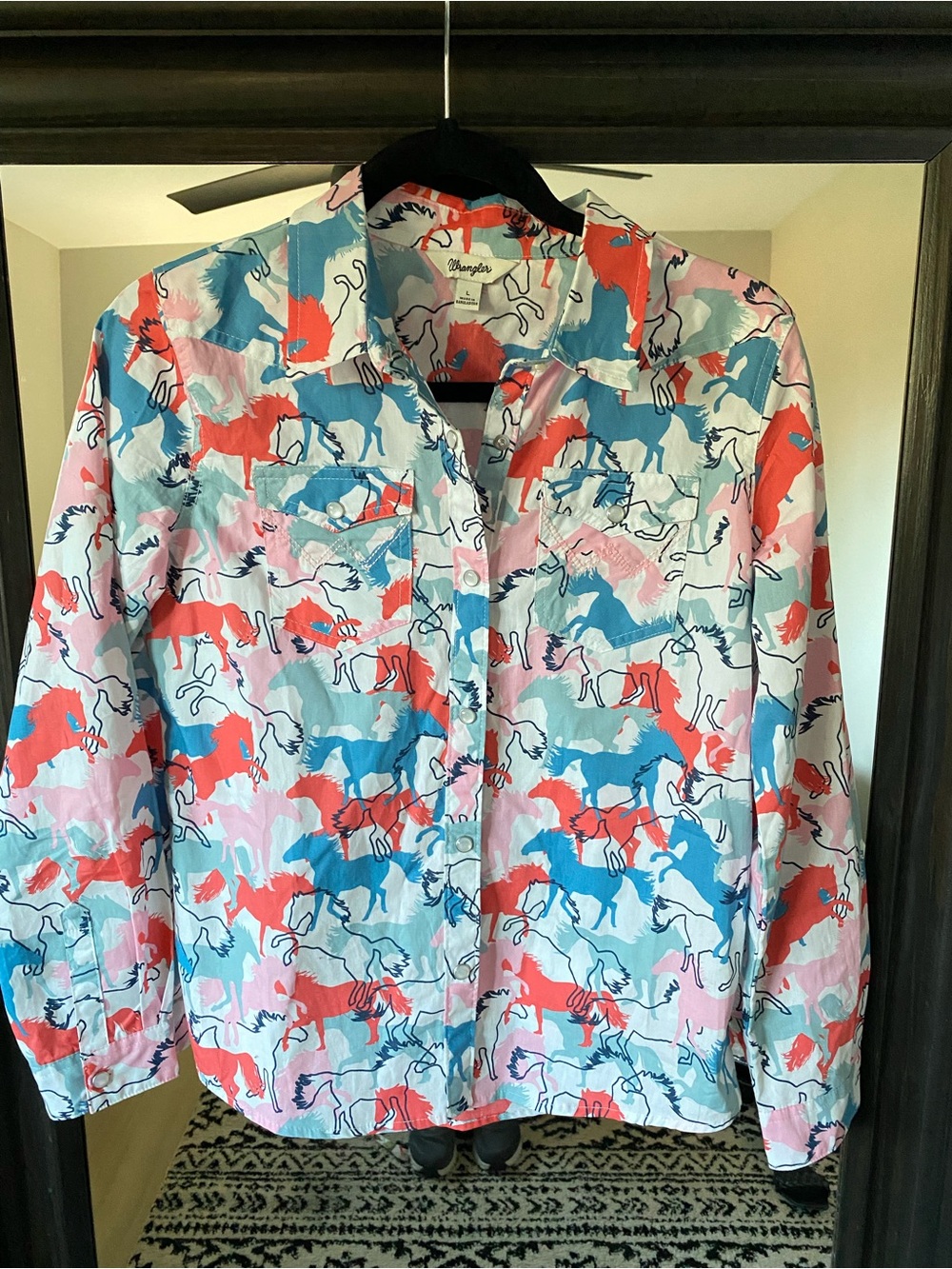 NWOT Wrangler, Girl's Multicolor Horse Snap Front Shirt